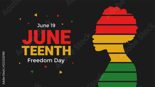 Juneteenth greeting with afro woman on black background