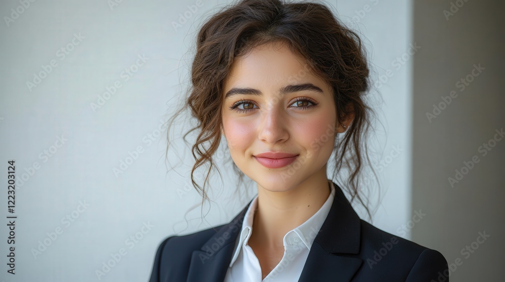 Young professional woman smiling confidently in a modern office setting with natural light Young professional woman smiling confidently in a modern office setting with natural light