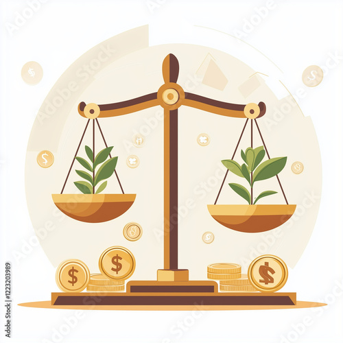 A balanced scale with 'Income' on one side and 'Expenses' on the other. The scale is evenly balanced. 