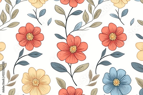 Wallpaper Mural Vibrant floral pattern featuring colorful flowers and leaves on a light background Torontodigital.ca