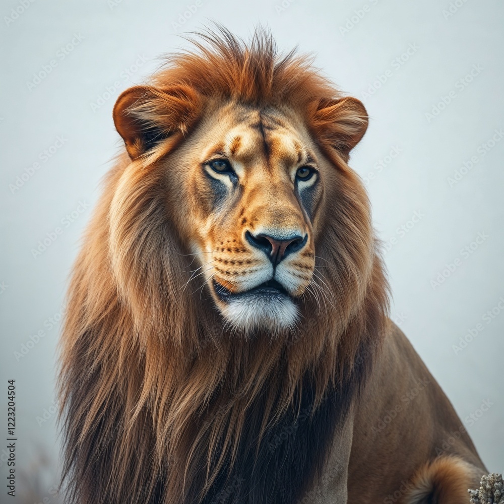 Fototapeta premium Elegant lion with refined features in soft haze background