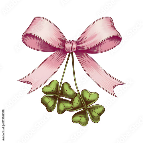 Clover leaves with ribbon bow illustration