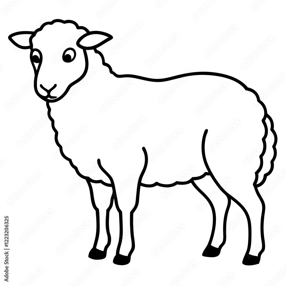 Cute Silhouette of a Sheep line art vector cartoon illustration Cute Silhouette of a Sheep line art vector cartoon illustration
