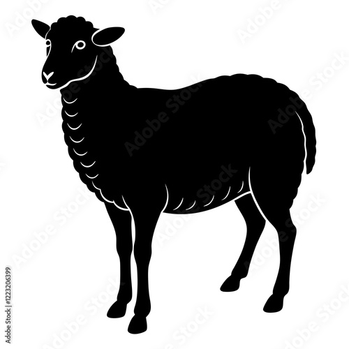 Cute Silhouette of a Sheep line art vector cartoon illustration