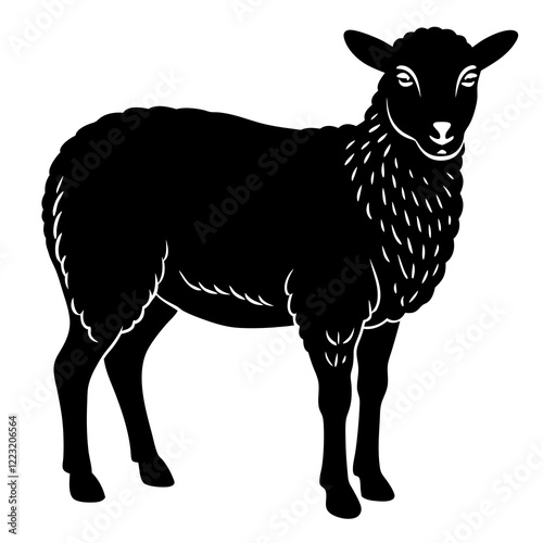 Cute Silhouette of a Sheep line art vector cartoon illustration