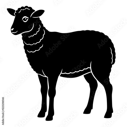 Cute Silhouette of a Sheep line art vector cartoon illustration