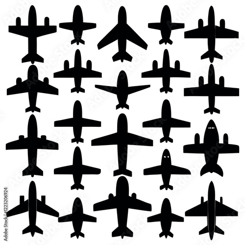 Aero plan silhouette vector design, Airplane, aero plan icon design, black airplane icon set.