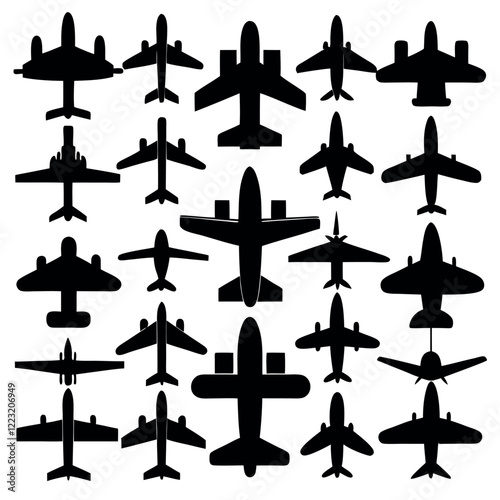Aero plan silhouette vector design, Airplane, aero plan icon design, black airplane icon set.