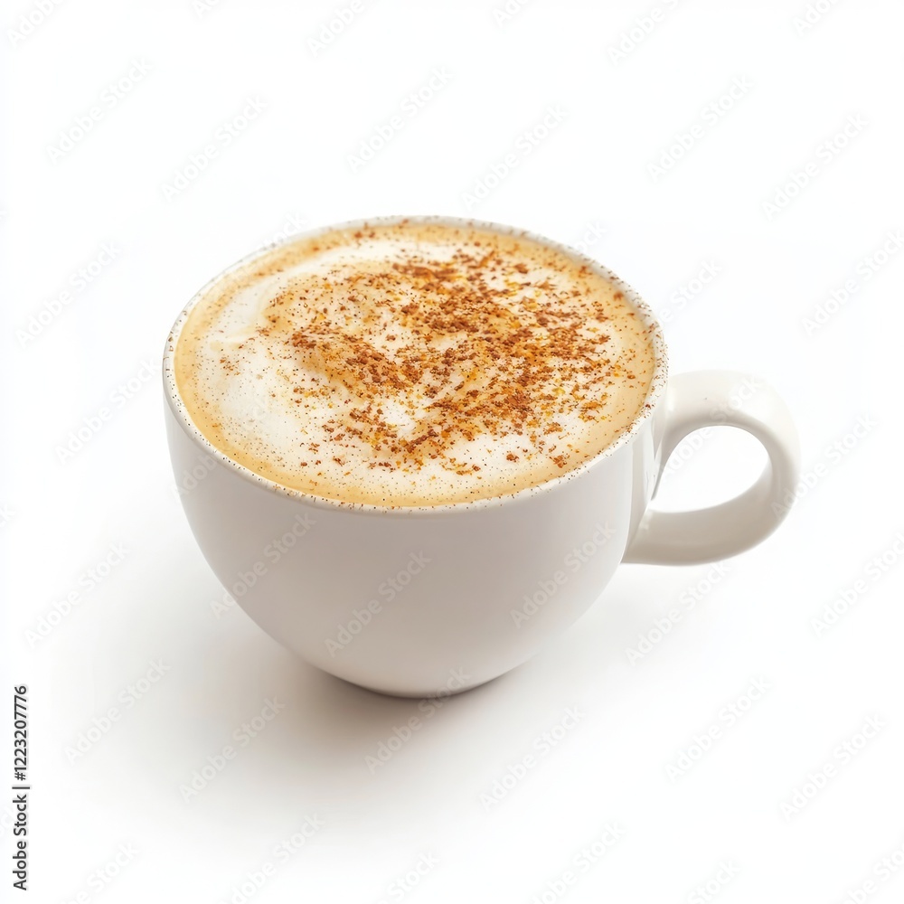 Fototapeta premium Cinnamon cappuccino coffee cup, studio shot, white background, breakfast