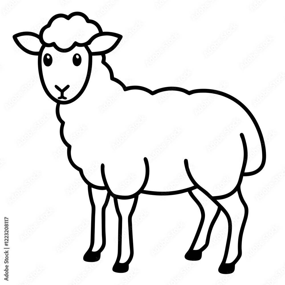 Cute Silhouette of a Sheep line art vector cartoon illustration