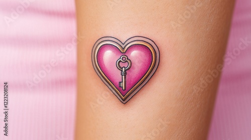 Wallpaper Mural Pink Heart with Key Tattoo Design on Woman s Arm Close Up View Torontodigital.ca