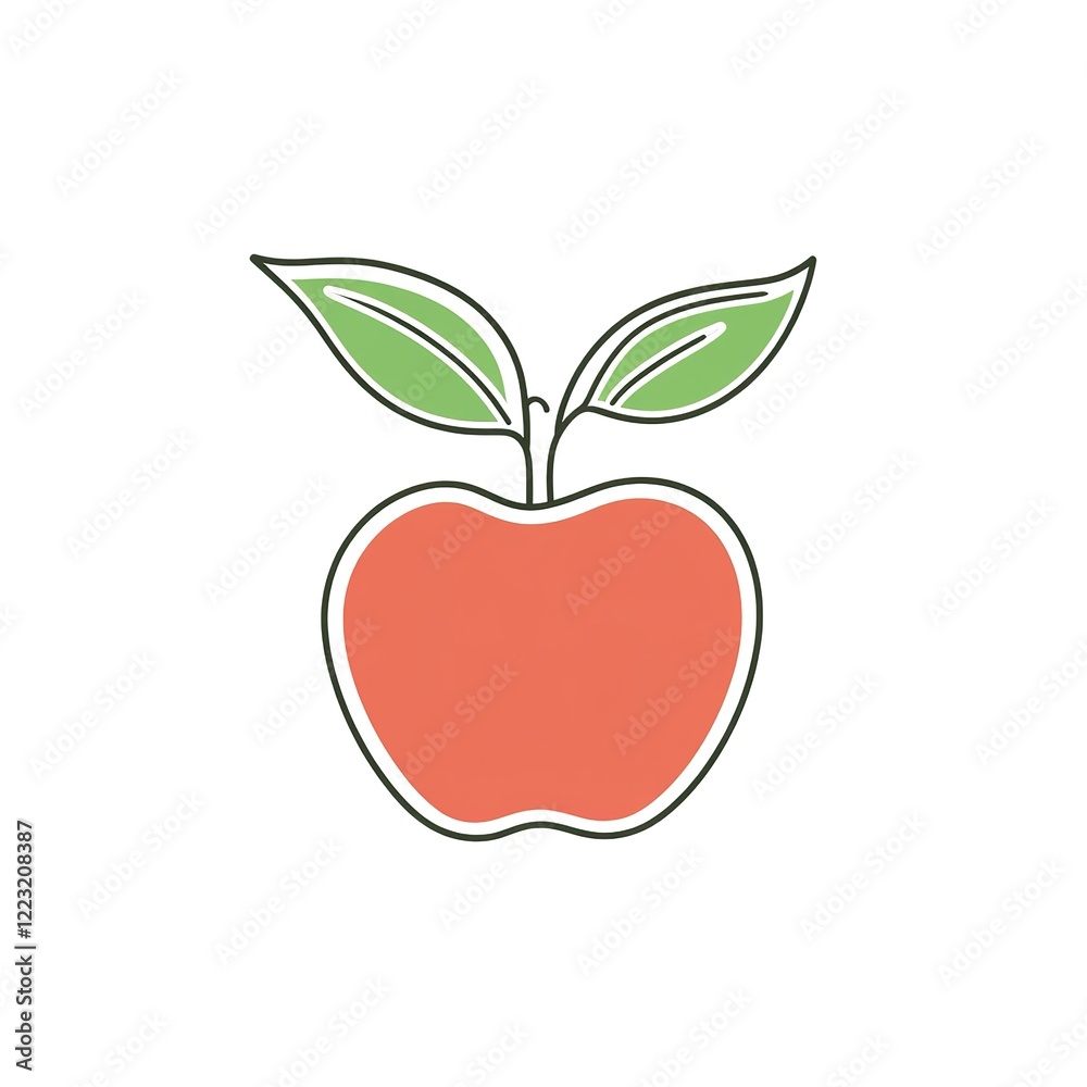 Fototapeta premium Fresh red apple with green leaves