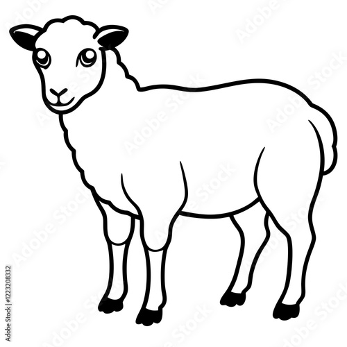 Cute Silhouette of a Sheep line art vector cartoon illustration