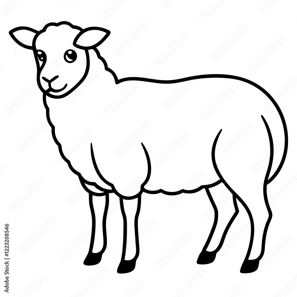 Cute Silhouette of a Sheep line art vector cartoon illustration Cute Silhouette of a Sheep line art vector cartoon illustration
