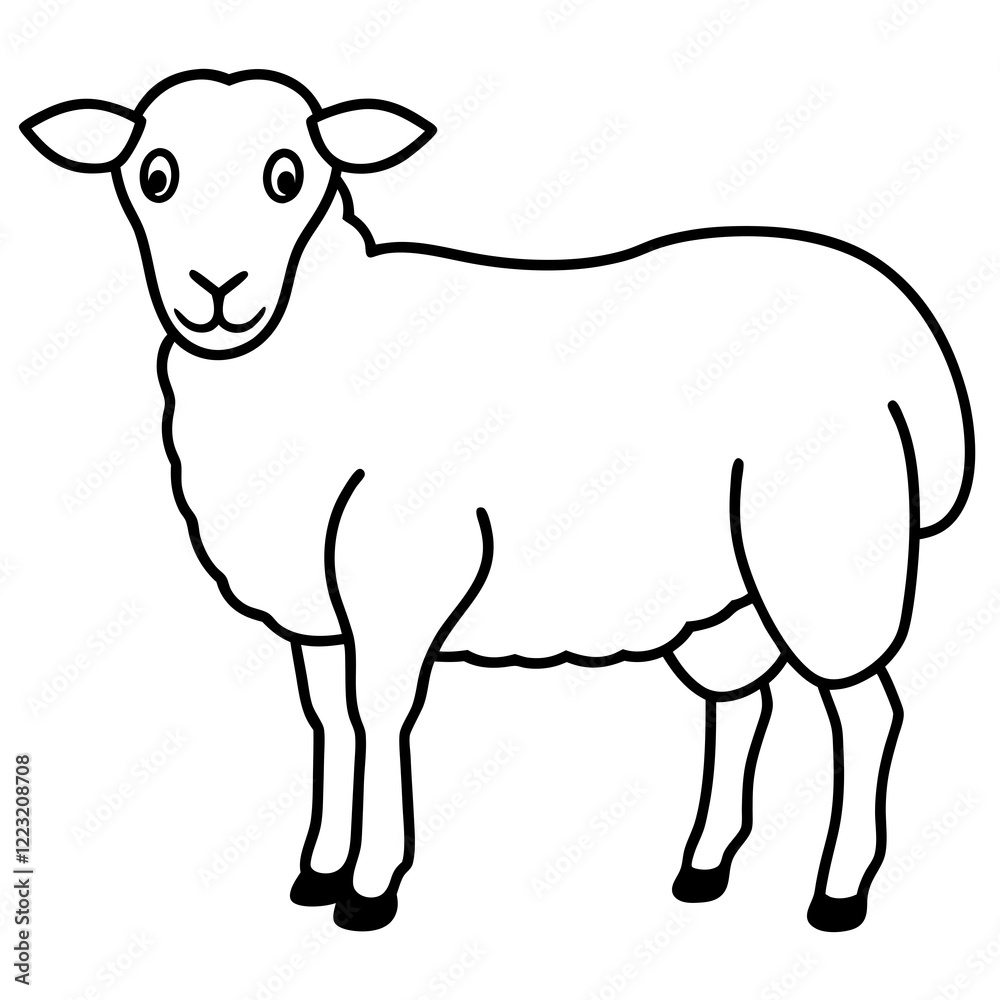 Fototapeta premium Cute Silhouette of a Sheep line art vector cartoon illustration
