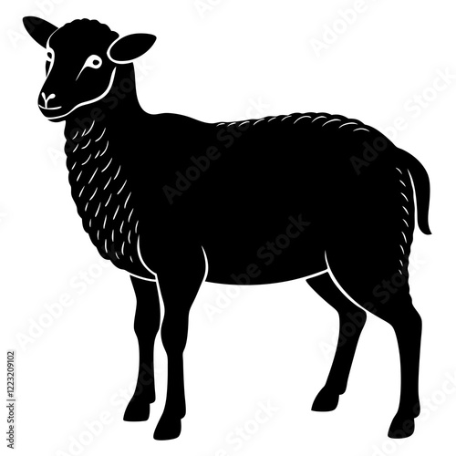 Cute Silhouette of a Sheep line art vector cartoon illustration