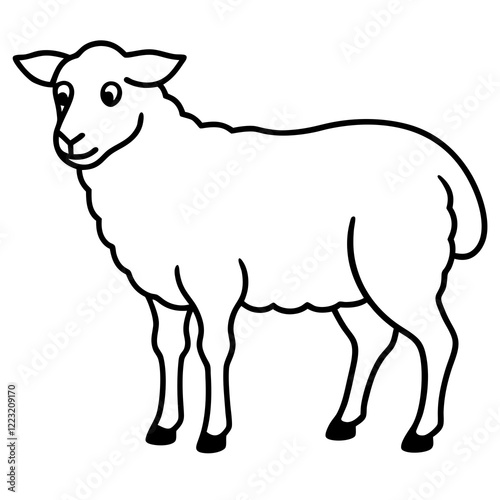 Cute Silhouette of a Sheep line art vector cartoon illustration