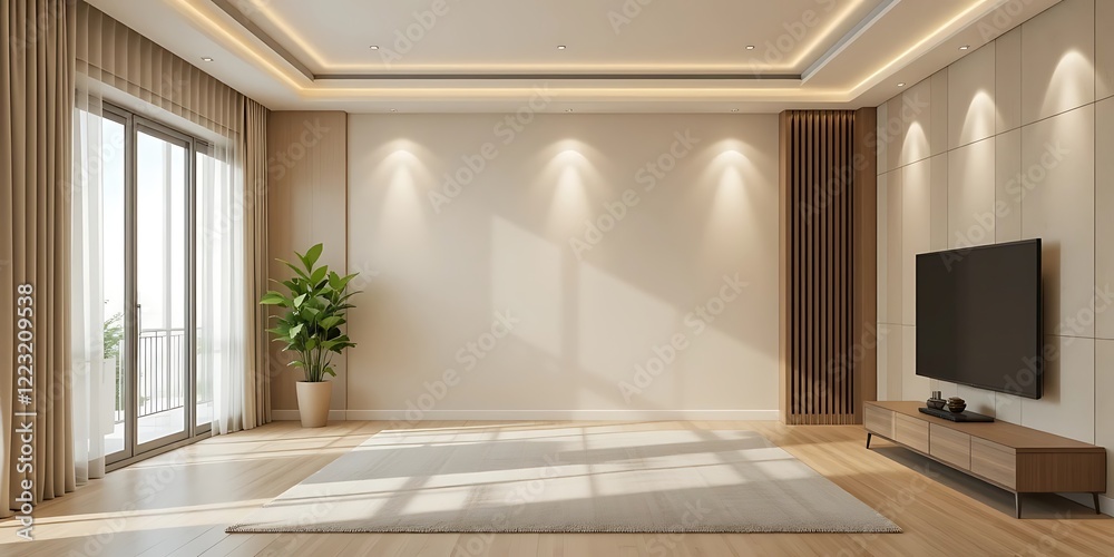 Fototapeta premium Modern Living Room Interior Design With Beige Walls