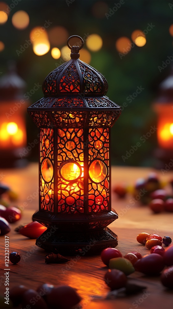 Illuminated lantern with colorful stones. Illuminated lantern with colorful stones.