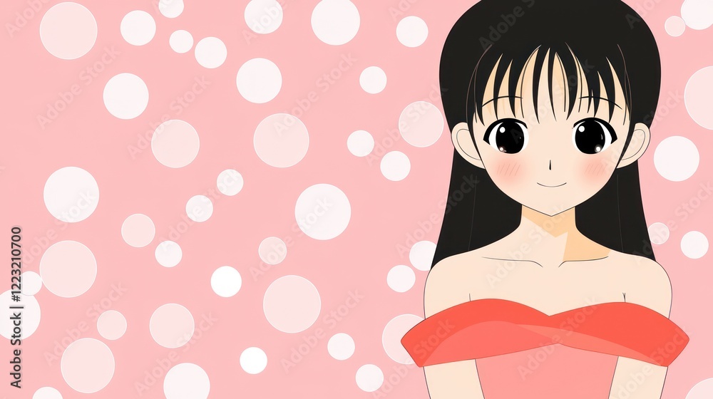 Anime girl pink background smiling portrait illustration Anime girl pink background smiling portrait illustration