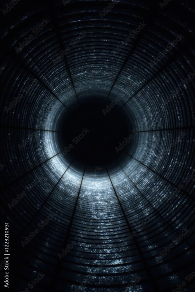 Fototapeta premium Abstract Cylindrical Structure with Glimmering Interior, Revealing a Deep, Dark Center