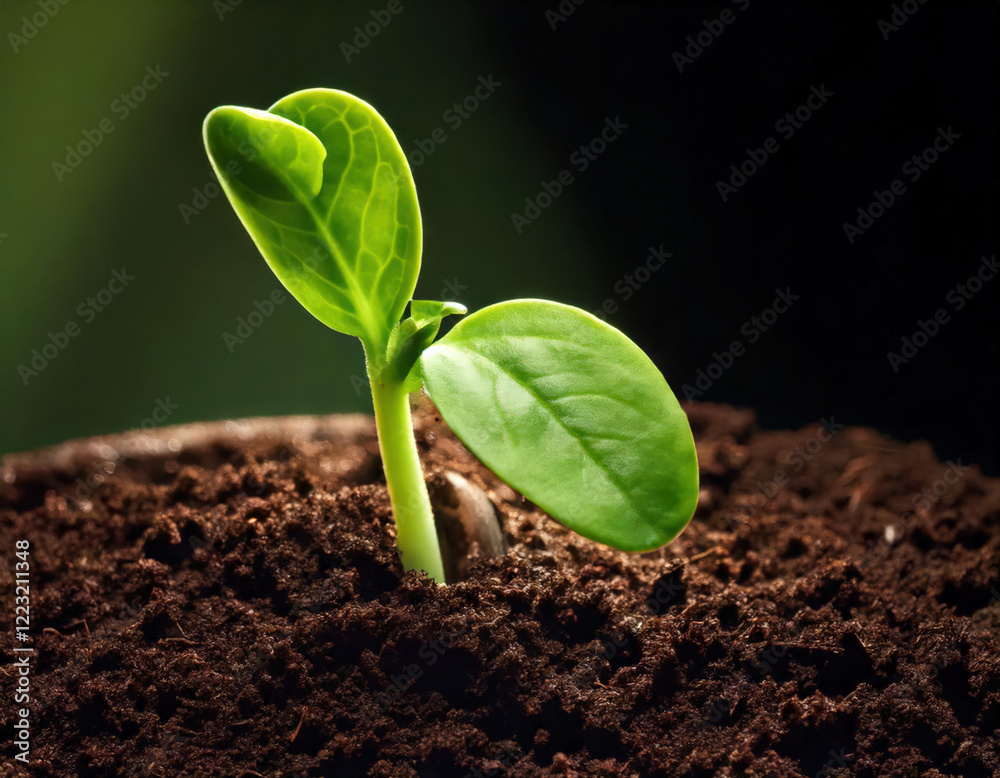 New life awakens green sprout emerging from rich soil in nature's ecosystem close-up photography symbolizing growth and renewal New life awakens green sprout emerging from rich soil in nature's ecosystem close-up photography symbolizing growth and renewal