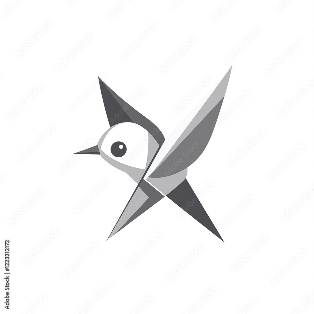 Stylized bird design, geometric shapes, grayscale. Stylized bird design, geometric shapes, grayscale.