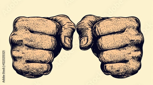 Powerful Close up Illustration of Two Human Fists Facing Each Other Ready for a Confrontation