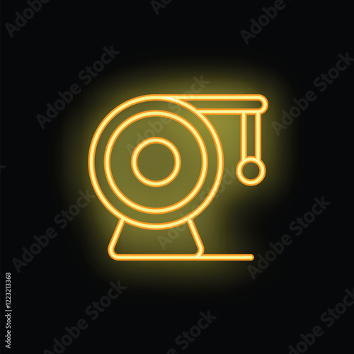 Yellow neon icon of a yo yo toy glowing on a black background