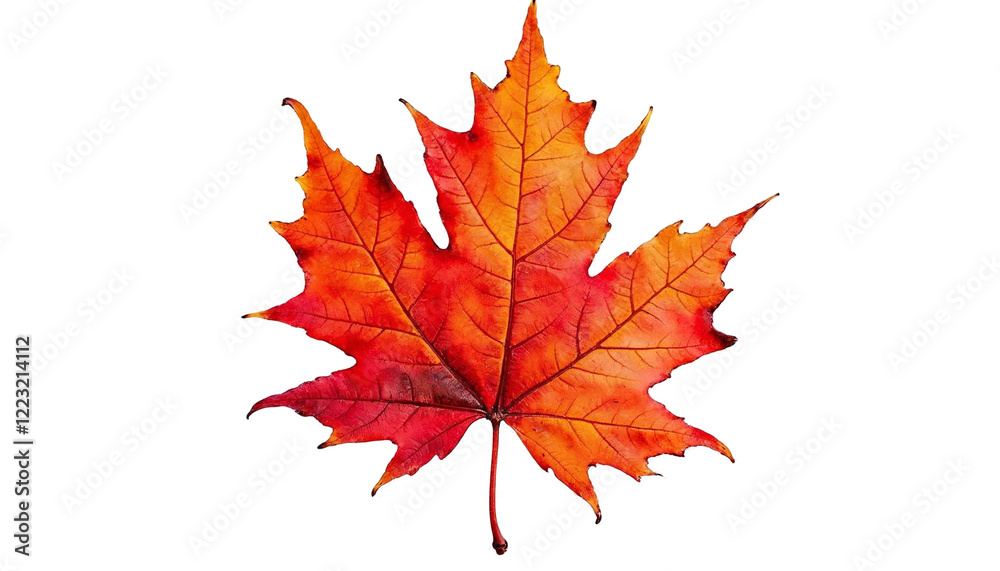 Autumnal maple leaf displaying vibrant shades of red orange and yellow against black backdrop detailed veins and serrated edges are clearly visible Autumnal maple leaf displaying vibrant shades of red orange and yellow against black backdrop detailed veins and serrated edges are clearly visible