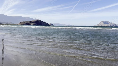Beach level view of the Sea of Cortez or the Gulf of California in Loreto Mexico during winter season 