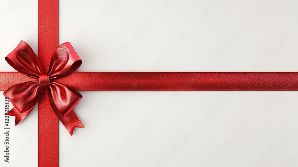 Red silk ribbon bow and cross stripes on white background with copy space Red silk ribbon bow and cross stripes on white background with copy space