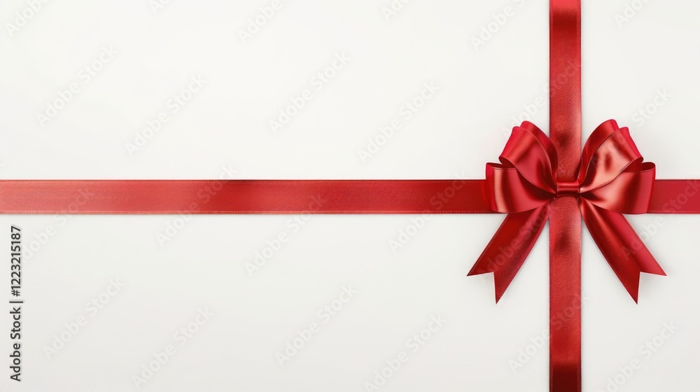 Red silk ribbon bow and cross stripes on white background with copy space Red silk ribbon bow and cross stripes on white background with copy space