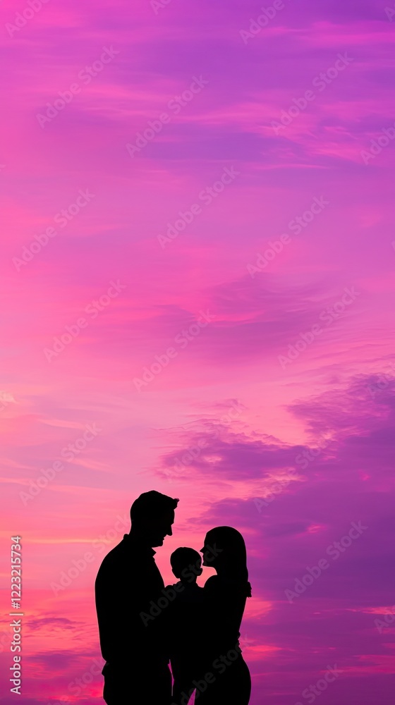 Family silhouette sunset, love, togetherness, hope, peaceful sky Family silhouette sunset, love, togetherness, hope, peaceful sky