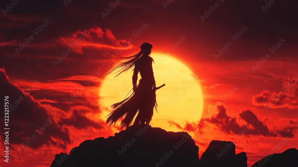Obraz premium A Warrior Standing Against The Sunset