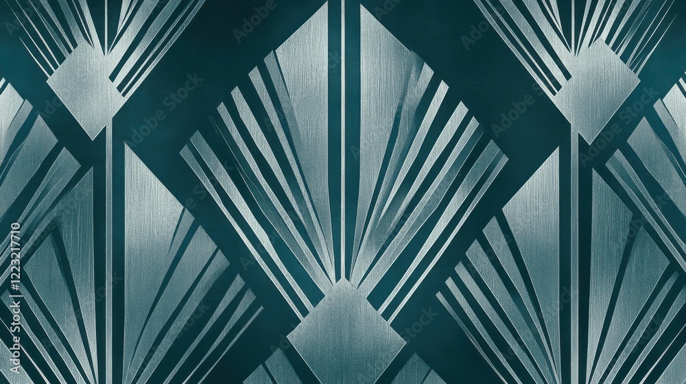 Naklejka premium Abstract geometric pattern with art deco style symmetric shapes in blue tones