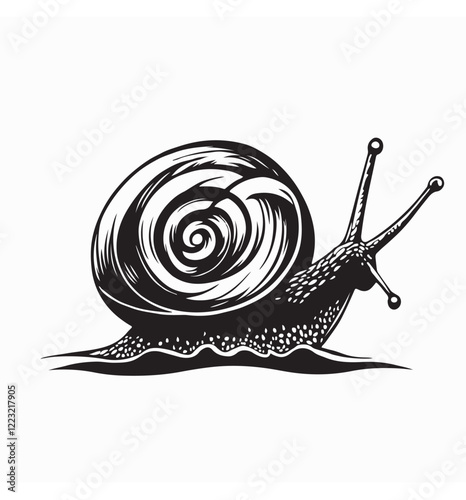 Snail Vector Image. Black and white Snail Vector Illustration on white background.