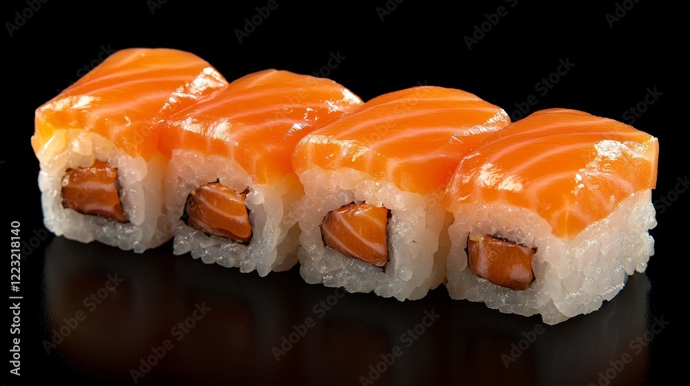 Salmon sushi roll. Food background Salmon sushi roll. Food background