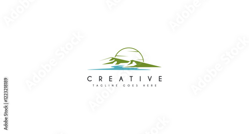 Landscape mountain, desert, logo design vector illustration.