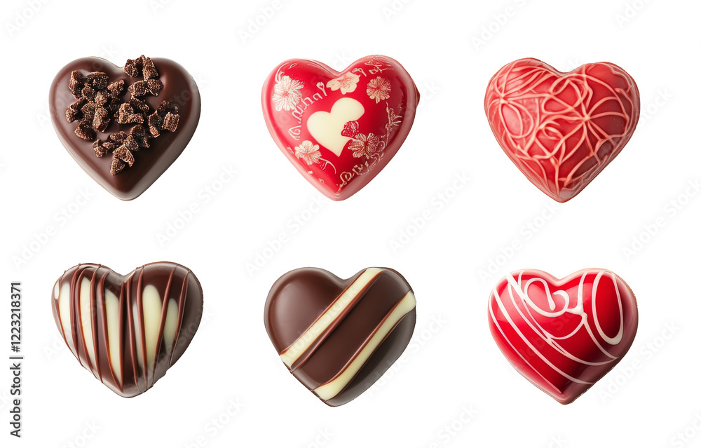Collection of heart-shaped chocolate in Valentine's theme. isolated on white background. Valentine's gift, decoration, bakery concept. isolated, transparent, png. Collection of heart-shaped chocolate in Valentine's theme. isolated on white background. Valentine's gift, decoration, bakery concept. isolated, transparent, png.