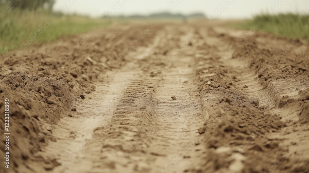 Tire tracks on a dirt road vanishing into a blurry field. Tire tracks on a dirt road vanishing into a blurry field.