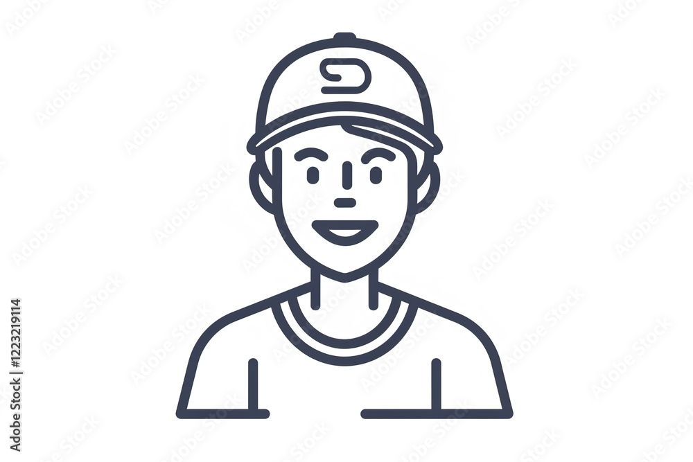 Smiling person wearing a cap and t-shirt Smiling person wearing a cap and t-shirt