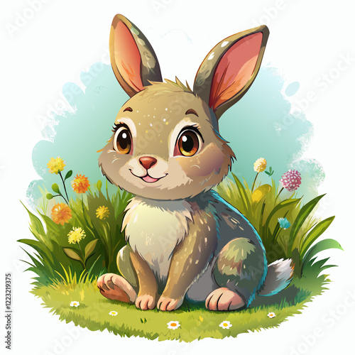 Vector illustration of a baby piglet on the grass on white background - Generative AI
