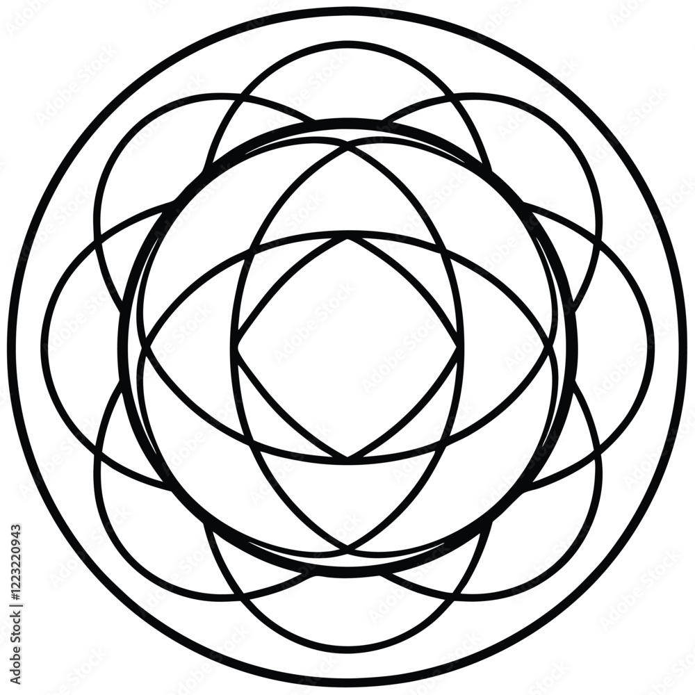 Fototapeta premium An abstract circular logo in line art style, showcasing overlapping shapes and clean lines to create a contemporary and versatile design