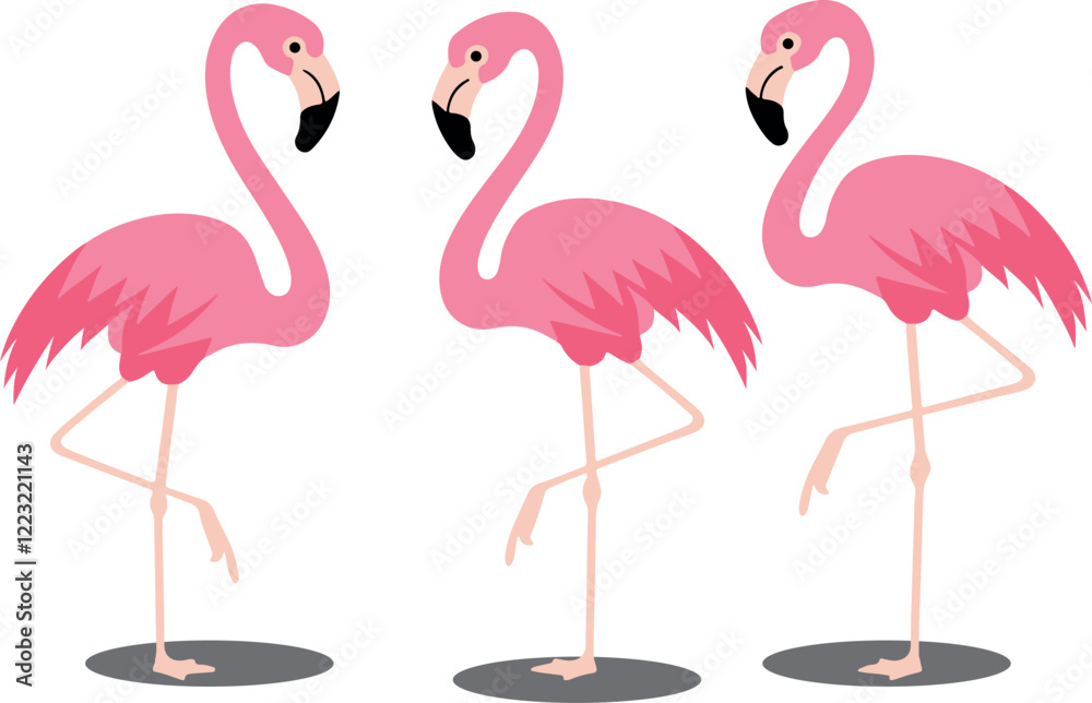 Obraz premium Set of 3 Cute pink flamingos vector art illustration 2