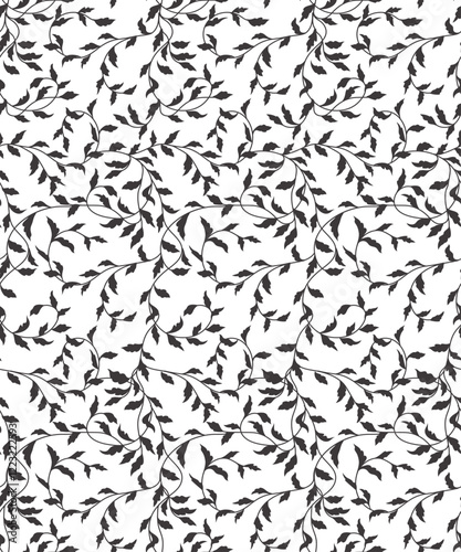 abstract seamless pattern with endless black branches with leaf's on white background. Vintage leaf seamless pattern. 