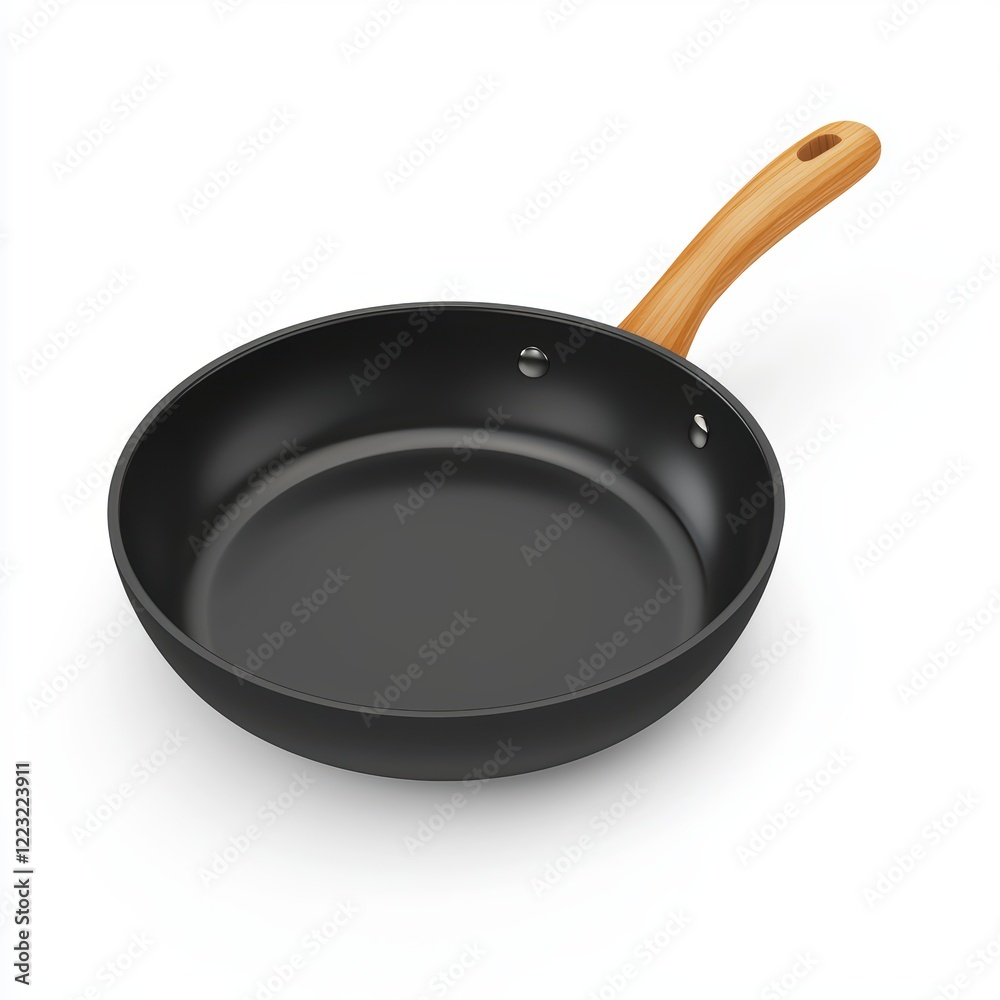 3D icon cartoon frying pan with a wooden handle, isolated on a white background 3D icon cartoon frying pan with a wooden handle, isolated on a white background