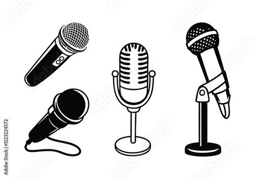 Microphone Icons Set - Audio and Recording Vector Illustrations