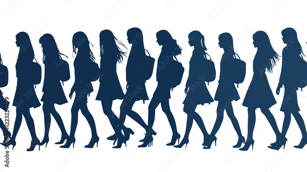 Students walking to school, city background, education, illustration Students walking to school, city background, education, illustration