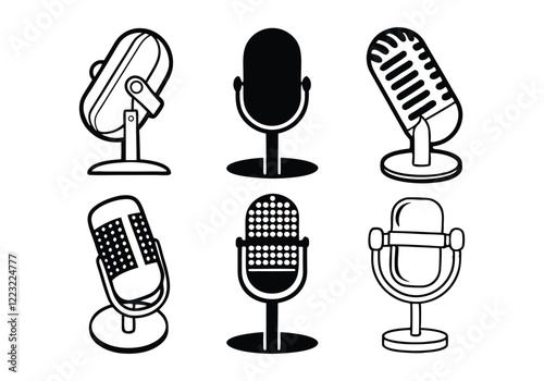 Microphone Icons Set - Audio and Recording Vector Illustrations